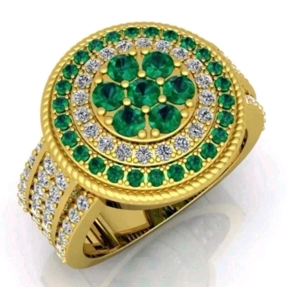 3Ct Cushion Lab Created Emerald Solitaire Engagement Ring 14K Gold Plate Sz 12